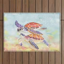 Swimming Together - Sea Turtle Outdoor Rug