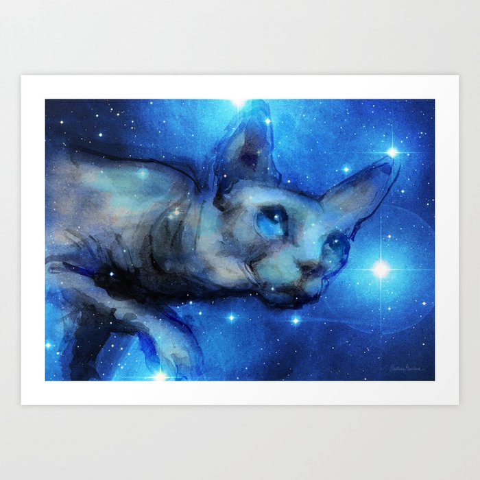 Cosmic Sphynx Cat portrait painting Svetlana Novikova Art Print