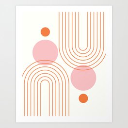 Mid Century Modern Geometric 217 in Pink Orange Art Print