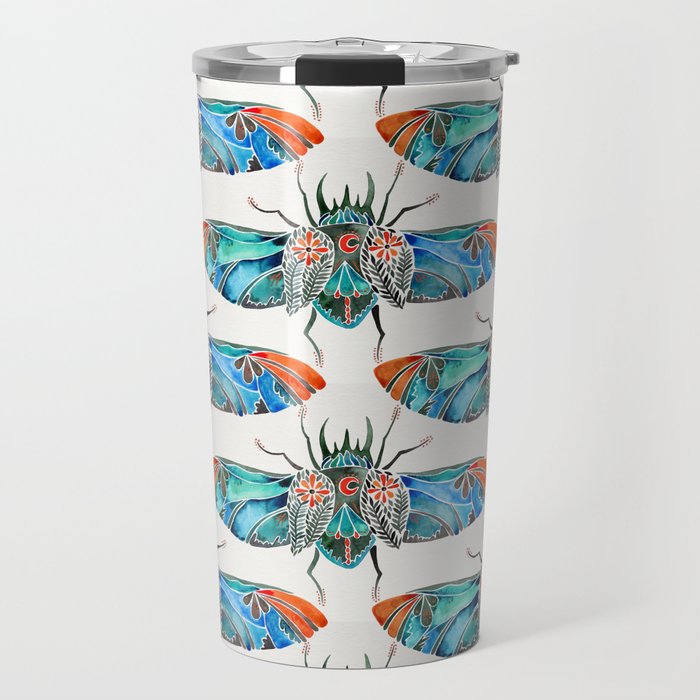 Ornamental Scarab – Turquoise & Coral Travel Mug