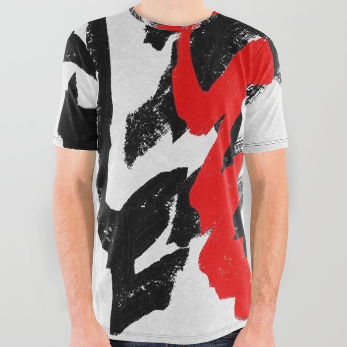 red and black graphic tee