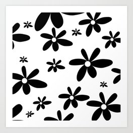 Black and White Daisy Floral Pattern Art Print