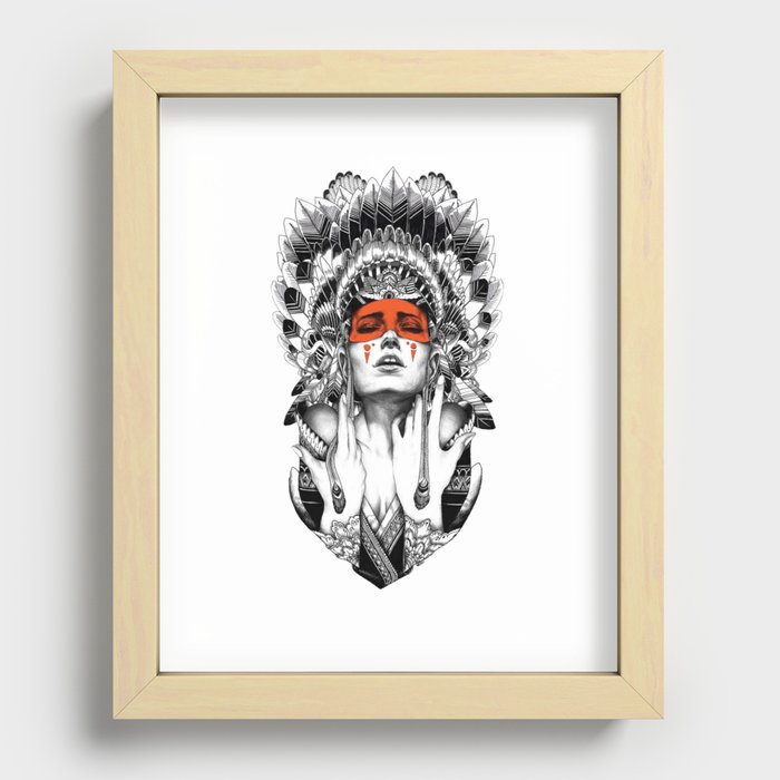 Native American Woman In Traditional Headdress Recessed Framed Print