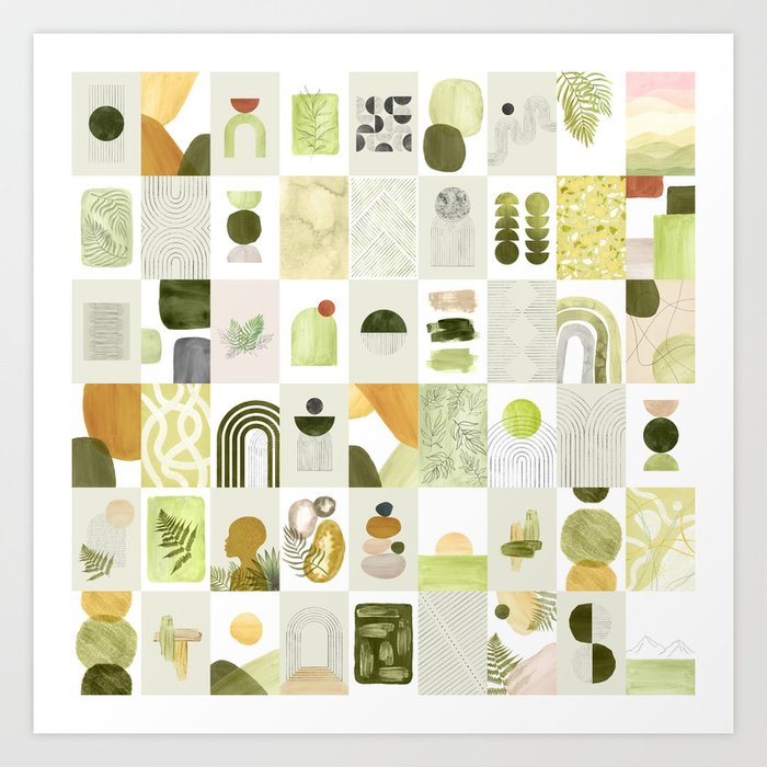 Green wall collage Art Print