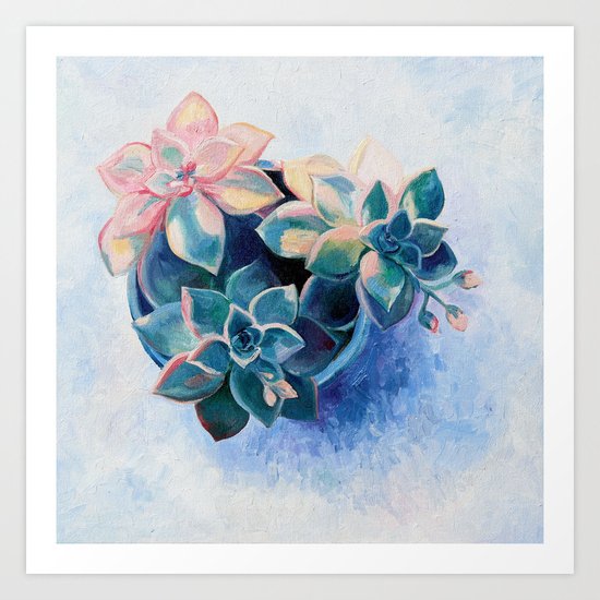 Pastel Succulents - an oil painting on canvas Art Print
