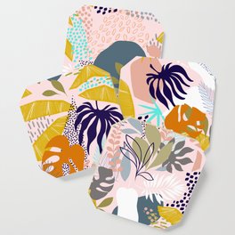 Tropical Retro Boho Foliage Pattern - Pink Coaster