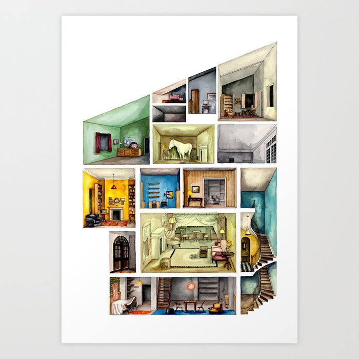 House with horse. Architectural section Art Print