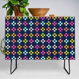 Pixel art - bright multi-coloured cross check on navy blue Credenza