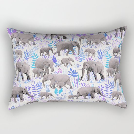 Sweet Elephants in Aqua, Purple, Cream and Grey Rectangular Pillow