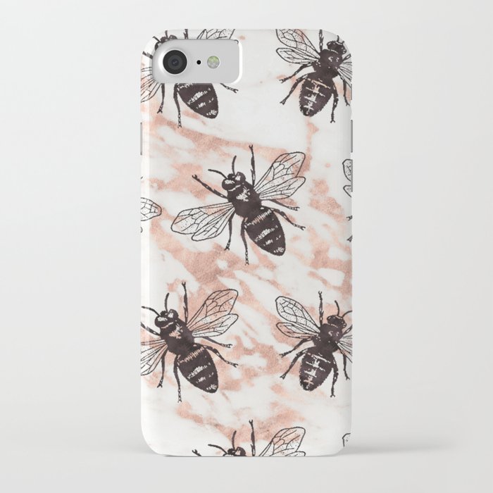 Bees on rose gold marble iPhone Case