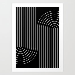 Minimal Line Curvature II Black and White Mid Century Modern Arch Abstract Art Print