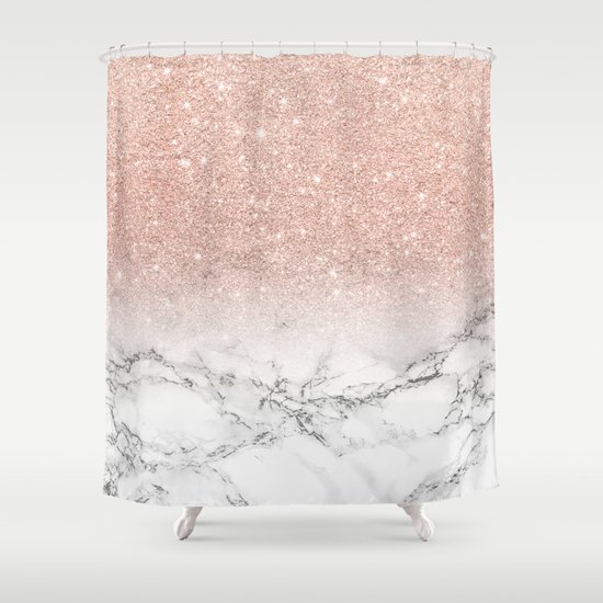 Modern Faux Rose Pink Glitter Ombre White Marble Shower