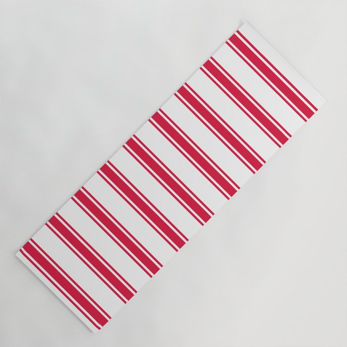 White and Crimson Colored Stripes Pattern Yoga Mat