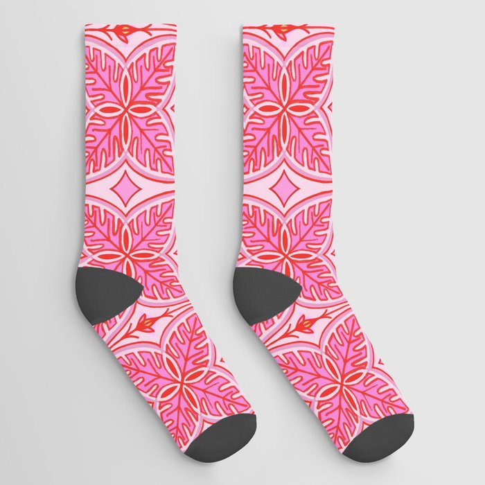 Pretty Pink Tropical Leaves Mini Socks