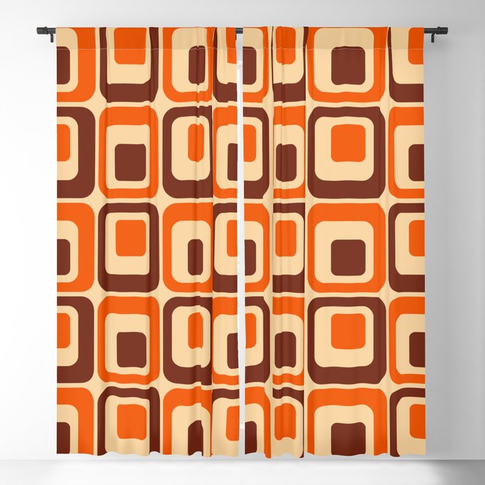 Retro 1970s Geometric Decoration 522 Brown and Orange Blackout Curtain