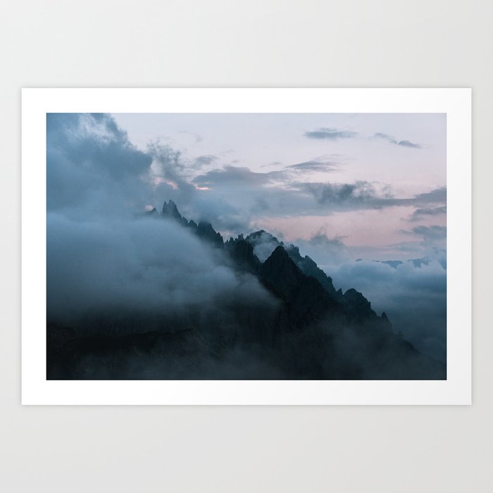 Dolomite Mountains At Blue Hour - Landscape Photography Art Print