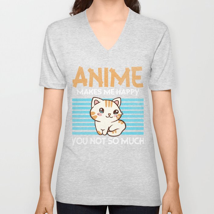 Anime Art For Women Teen Girls Kawaii Anime Cat V Neck T Shirt