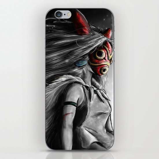 Miyazaki's Mononoke Hime Digital Painting the Wolf Princess Warrior Color Variation iPhone & iPod Skin