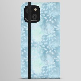 Blue Batik Leaves Pattern iPhone Wallet Case