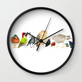 Woodland Bird Collection in white Wall Clock