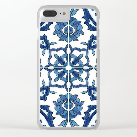 Blue Tile Clear iPhone Case