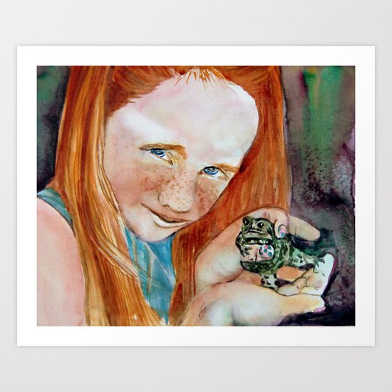 Redhead Green Frog Art Print