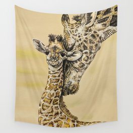 baby giraffe and mom Wall Tapestry