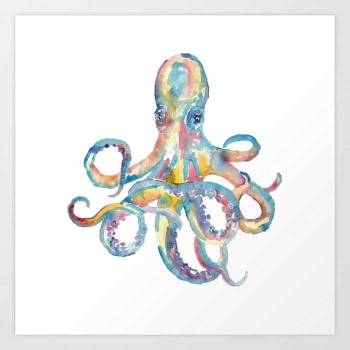 Octopus watercolor painting print art Art Print