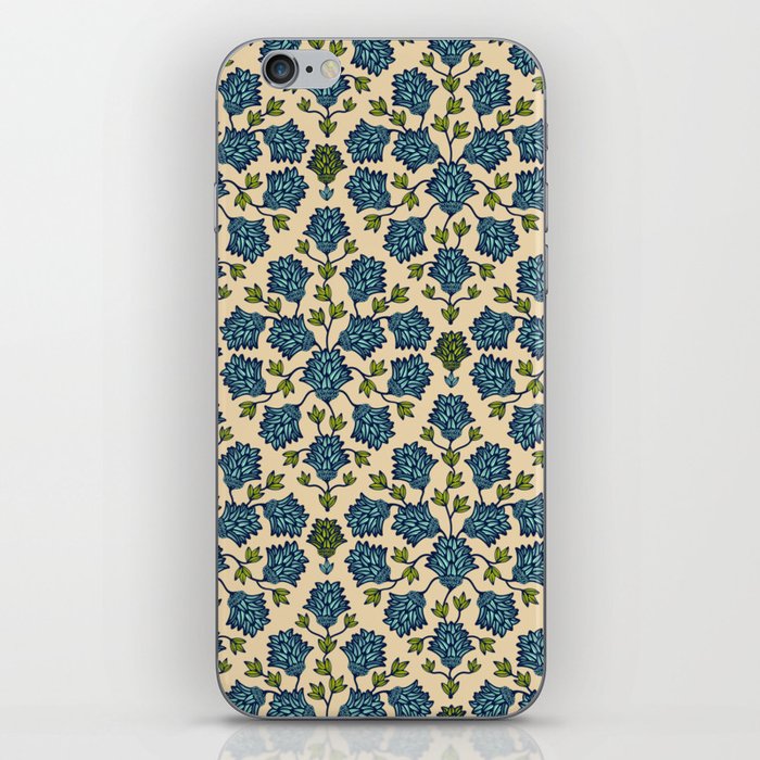 THISTLEDOWN FLORAL in MINT, CHARTREUSE AND DARK BLUE ON SAND iPhone Skin