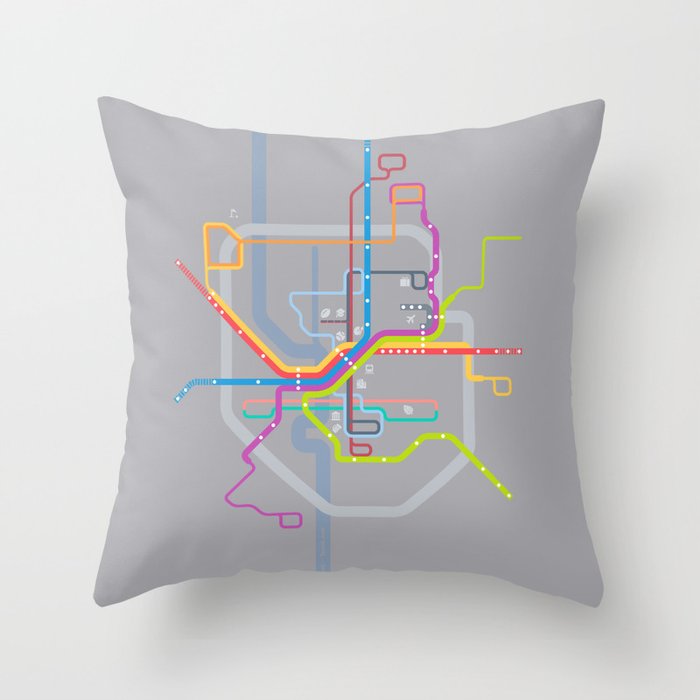 Simplified Columbus Transit Map Throw Pillow