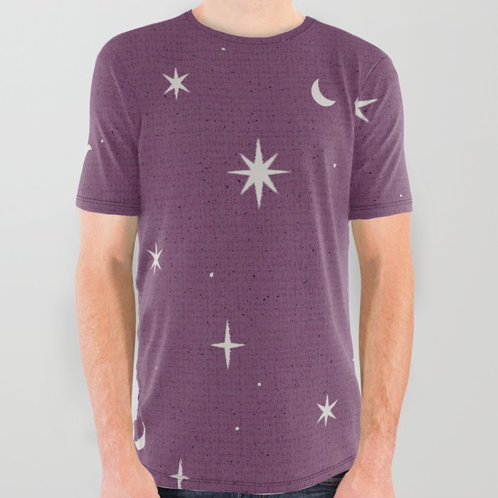 Starry night pattern violet daffodil All Over Graphic Tee