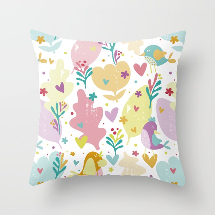 Pink and Yellow Flowers Watercolor Painting Throw Pillow