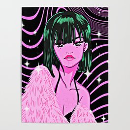 Anime Girl - Green Japanese Art - Kawaii Art Manga Poster