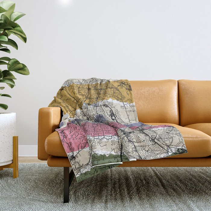 USA, Nashville - Colorful City Map Throw Blanket