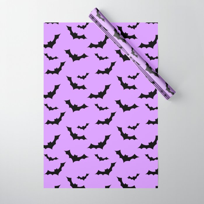 Black Bat Pattern on Purple Wrapping Paper