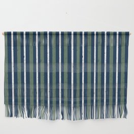 Navy Blue and Sage Green Grunge Stripes Wall Hanging