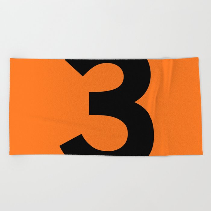 Number 3 (Black & Orange) Beach Towel
