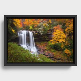 Dry Falls Autumn Waterfall Scenic Landscape Blue Ridge Mountains North Carolina Framed Canvas