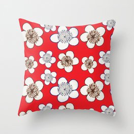 Japanese Kamon Collection Red Flower Pattern Throw Pillow