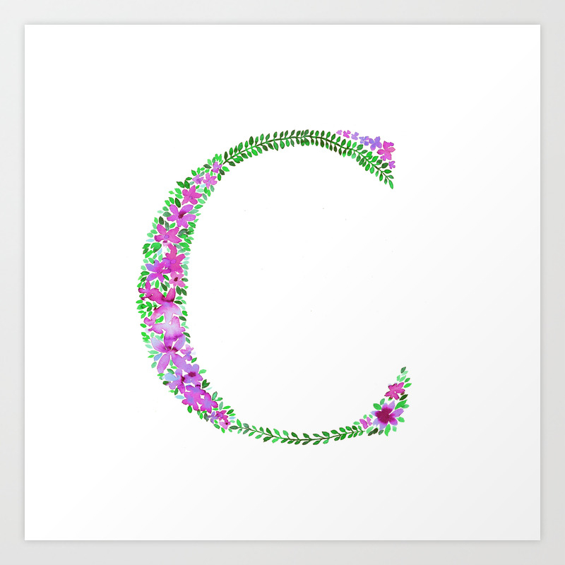Floral Monogram Letter C Art Print By Amysia Society6