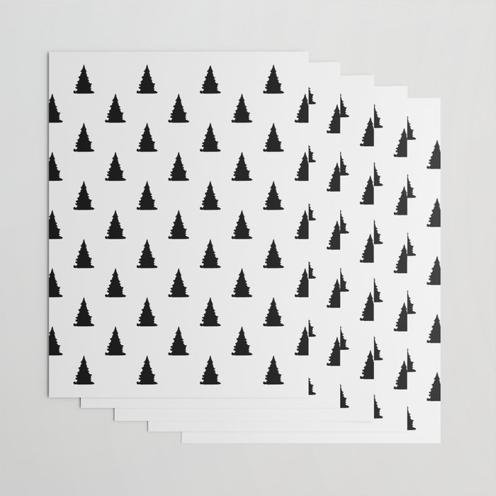 Kinshipped Christmas Tree Lines Black Wrapping Paper
