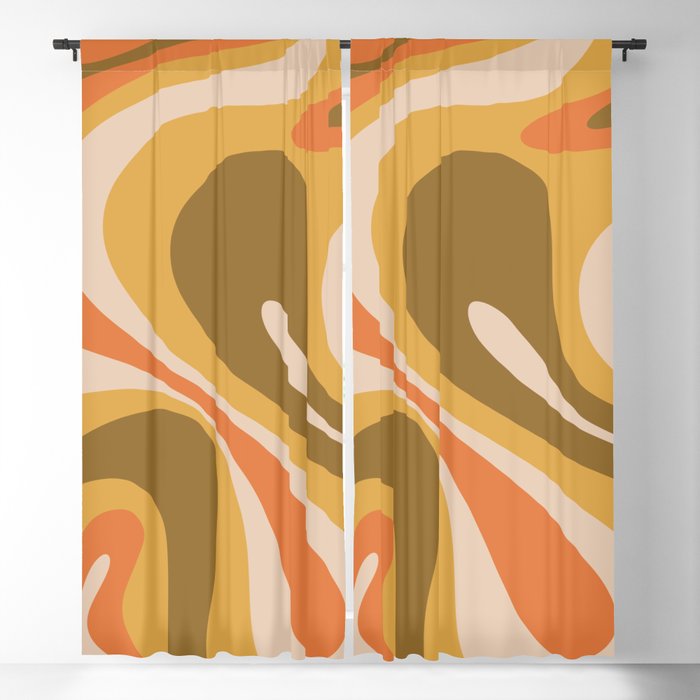 Mod Swirl Retro Abstract 60s 70s Pattern Brown Mustard Orange Beige  Blackout Curtain