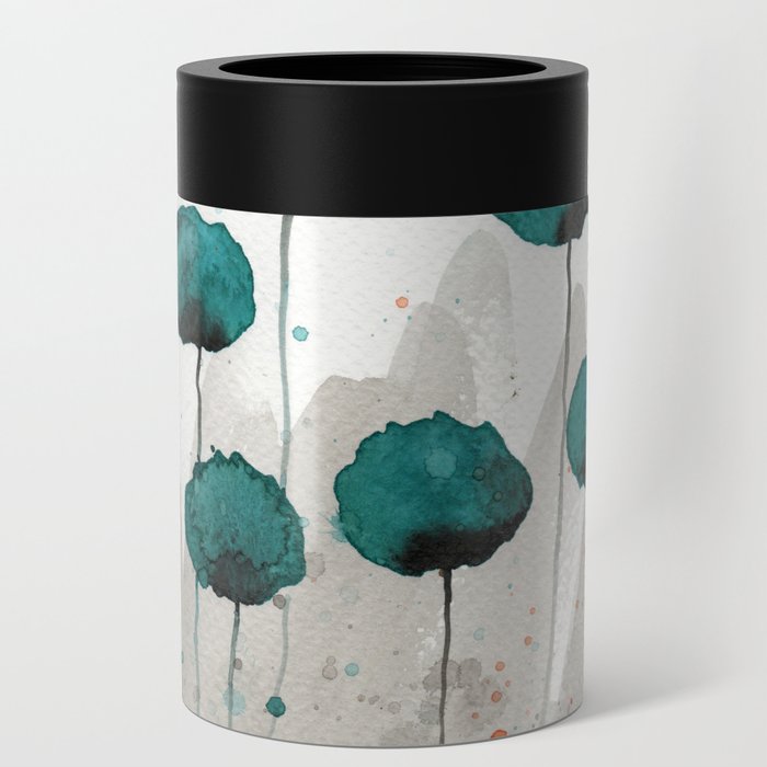 Teal and Gray Poppies Can Cooler