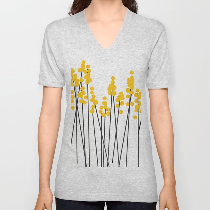 Hello Spring! Yellow/Black Retro Plants on White #decor #society6 #buyart V Neck T Shirt