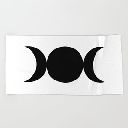Triple Goddess Symbol - Black on White Beach Towel