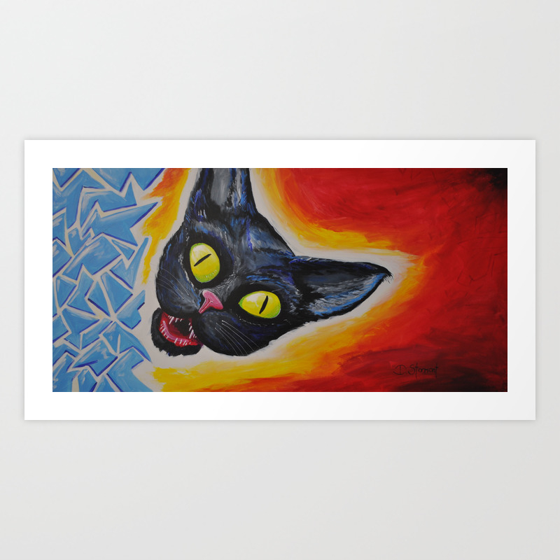 The Cat Walks Over The Broken Glass Art Print By Stormontart