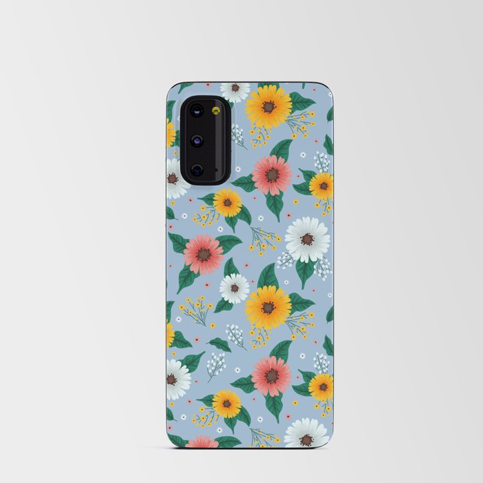 Colorful Spring Flowers Pattern in Pale Blue Background Android Card Case