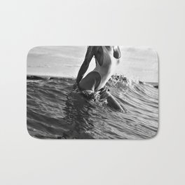 Alone at the Beach in Malibu, female form exiting ocean black and white photography Bath Mat | Pinup, Bombshell, Surfergirl, Bikini, Blackandwhite, Blond, Southbeach, Sexy, Model, Beach 