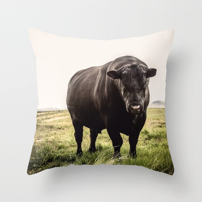 Big Black Angus Bull Throw Pillow by Debi Bishop Society6