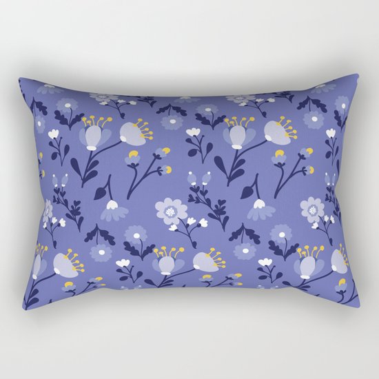 Blue Vintage Flower Pattern Rectangular Pillow